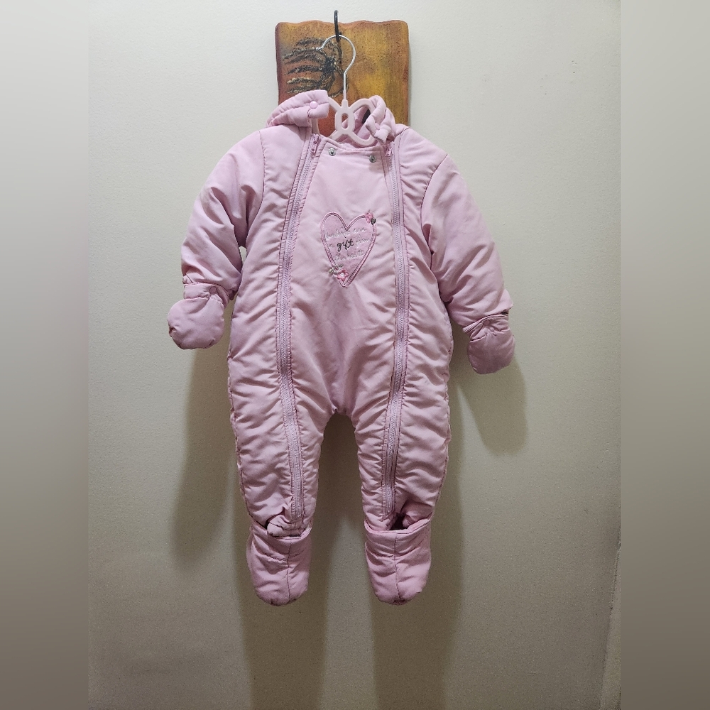 Rare Baby Girl Pink Snow Suit Pram 6-9 Months Messages Heart Sandra Magsamen